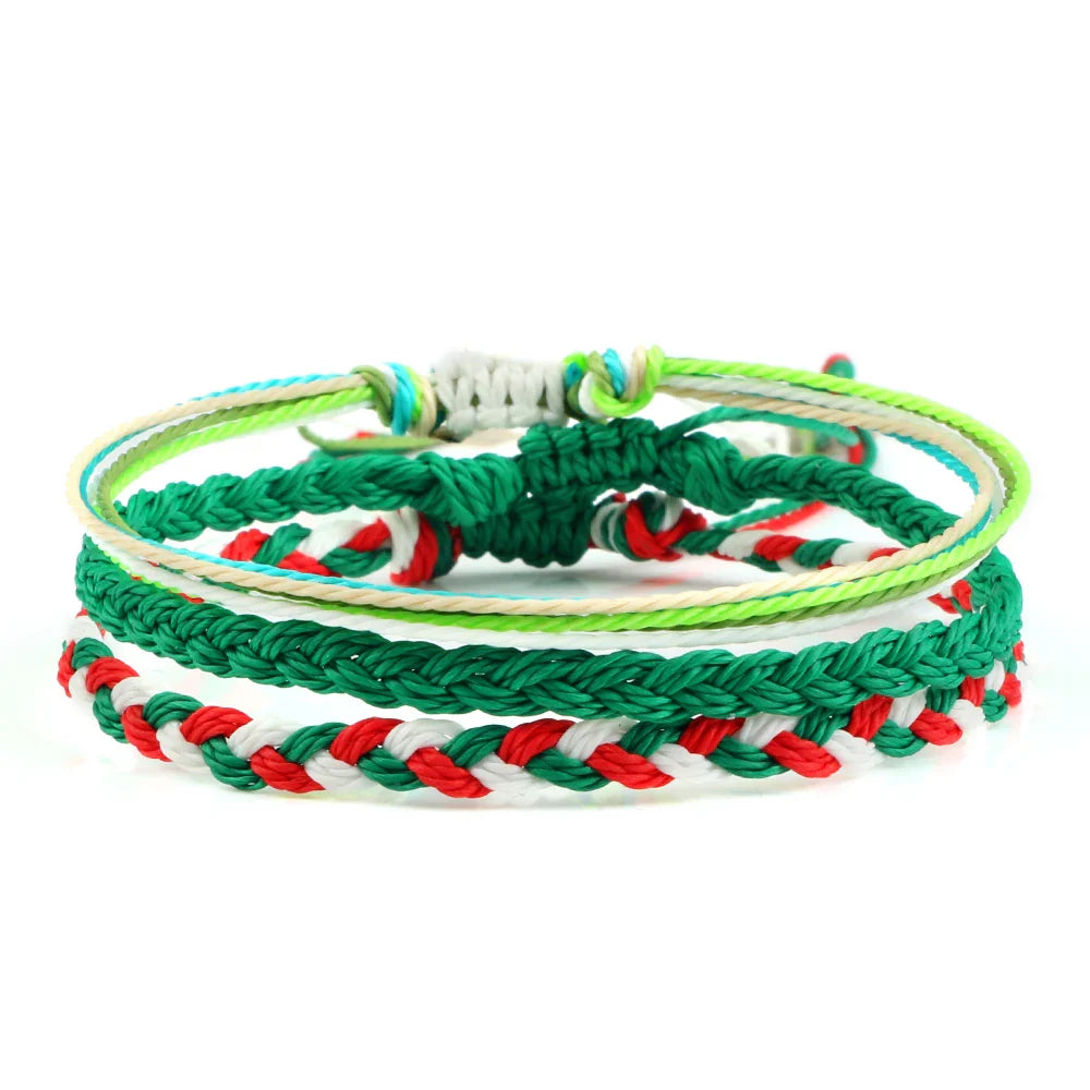 3er-Set wasserdichte geflochtene brasilianische Armbänder grün und rot 