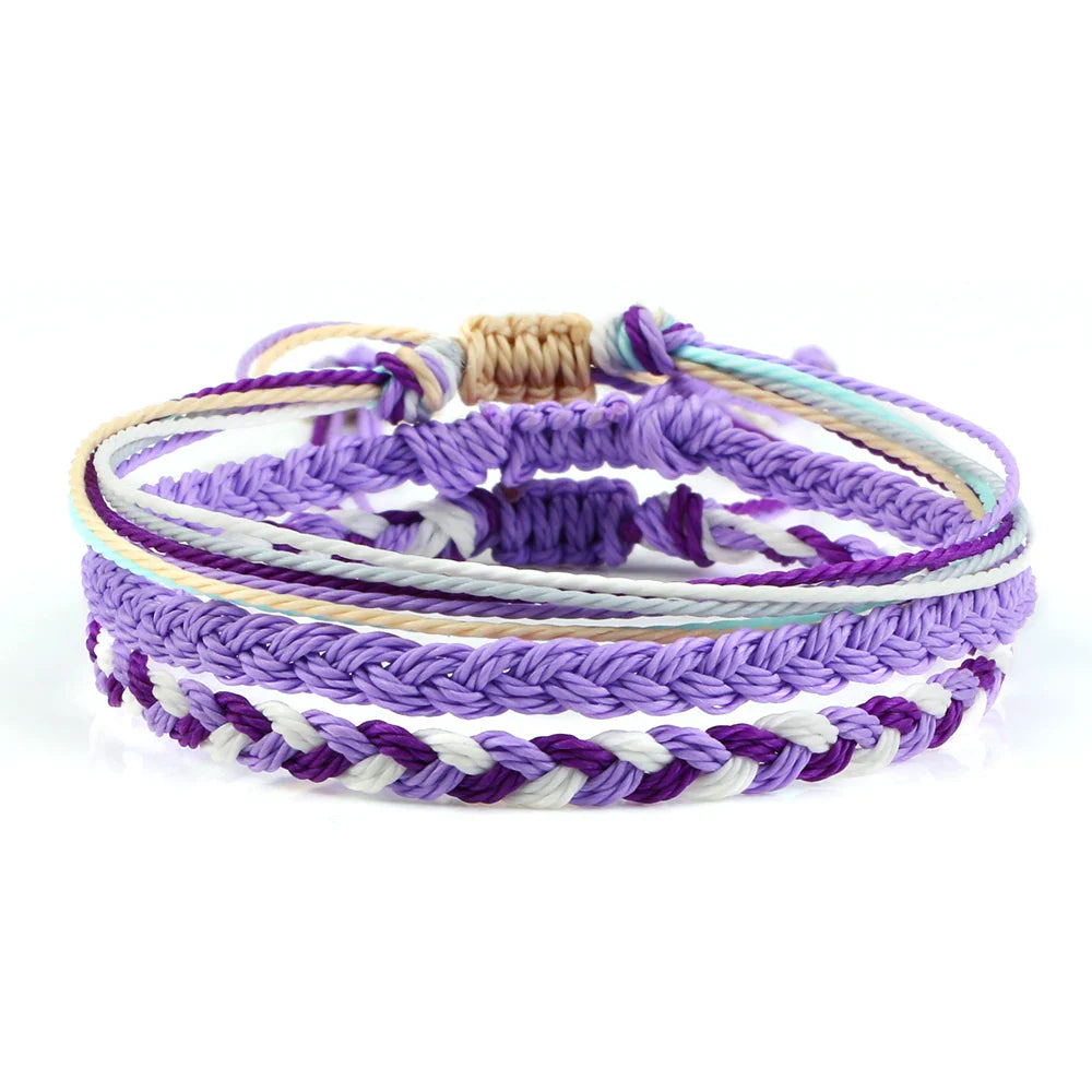 3er-Set wasserdichte geflochtene brasilianische Armbänder lila