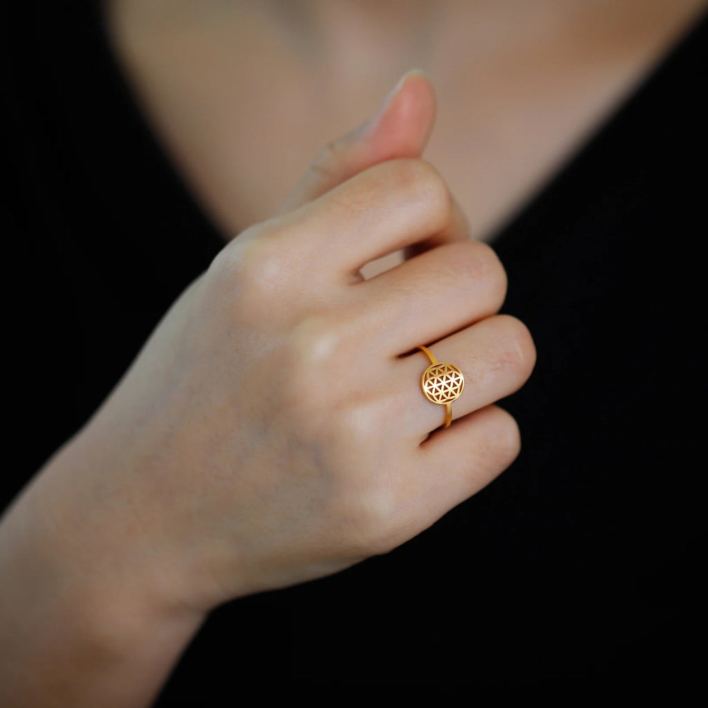 Kleiner Lebensblume-Ring für Damen Gold