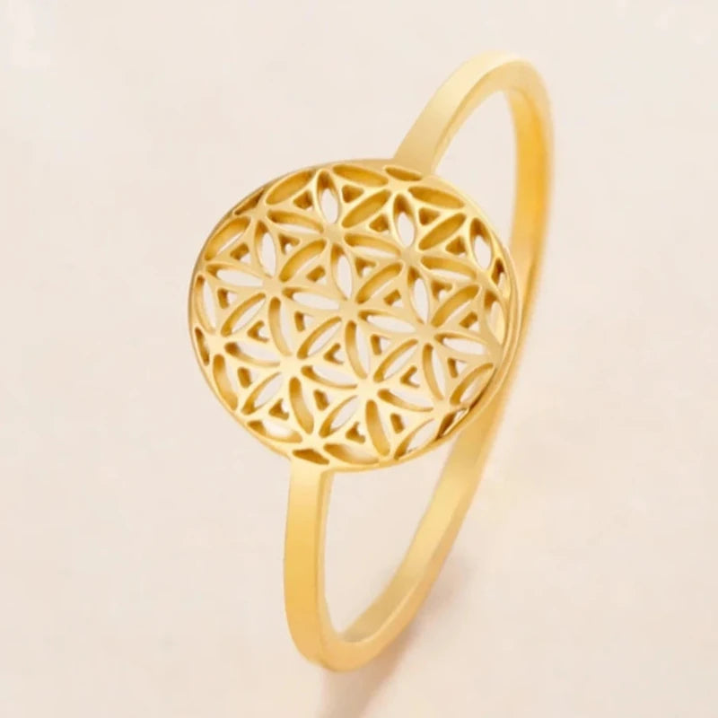 Kleiner Lebensblume-Ring für Damen Gold