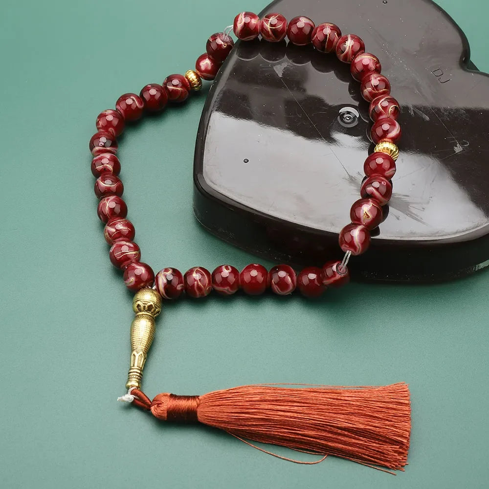 Tasbih Lang 33 schwarze Perlen - muslimische Gebetskette rot