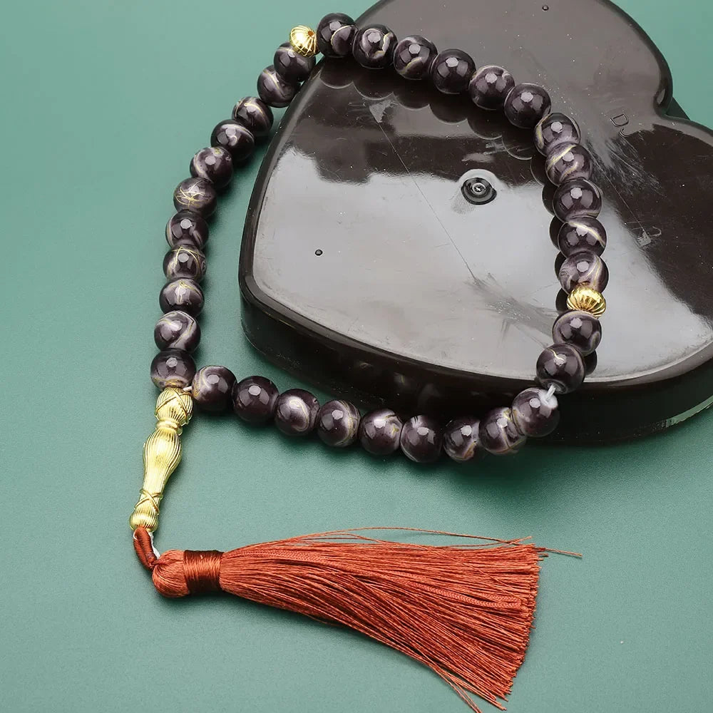 Tasbih Lang 33 schwarze Perlen - muslimische Gebetskette violett