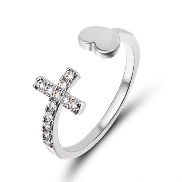 Ring mit Kreuz für Damen Gold & Silber Silber