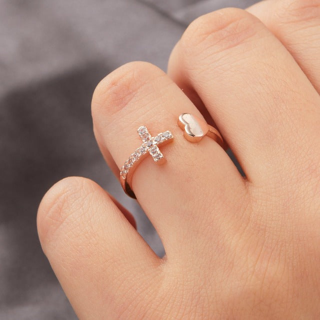 Ring mit Kreuz für Damen Gold & Silber Silber