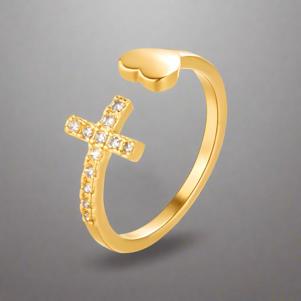 Ring mit Kreuz für Damen Gold & Silber Gold