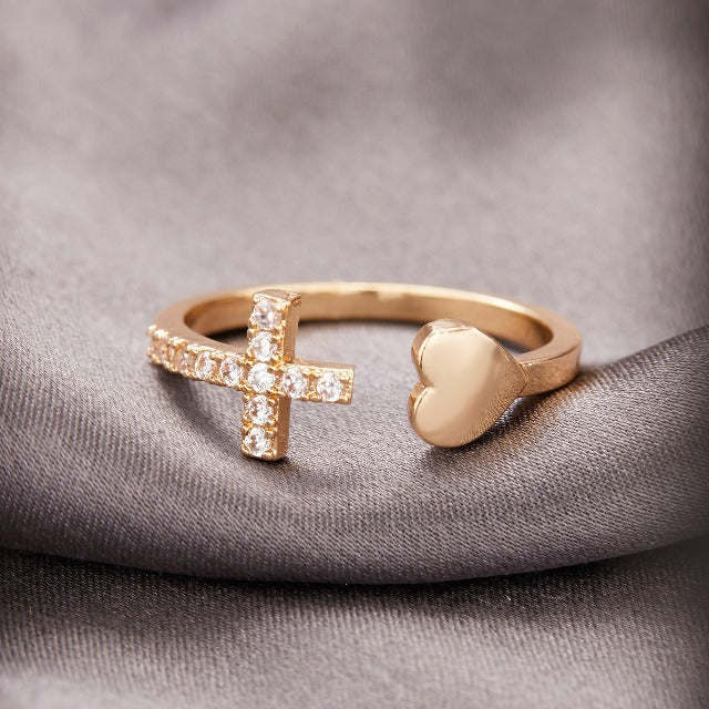 Ring mit Kreuz für Damen Gold & Silber Gold