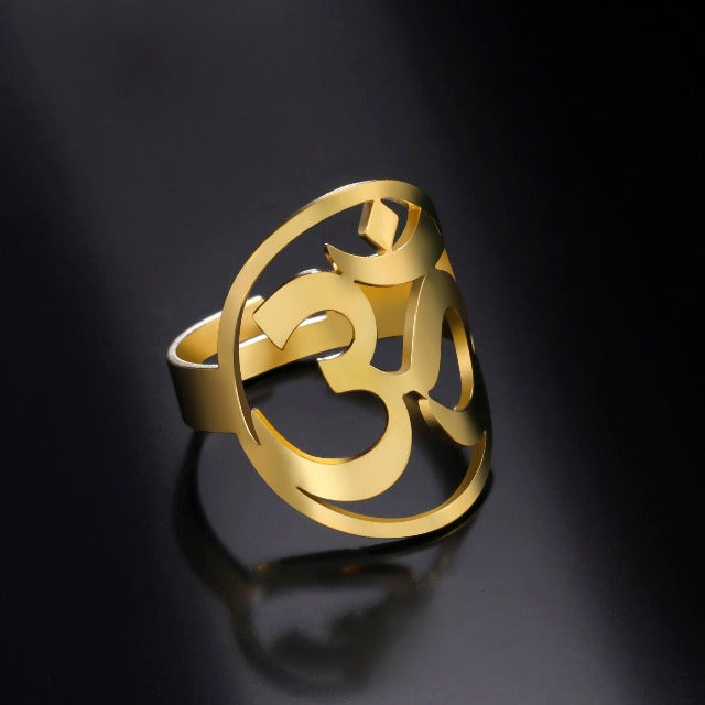 Buddhistische Om Tibetische Siegelring Herren Damen Ring Gold
