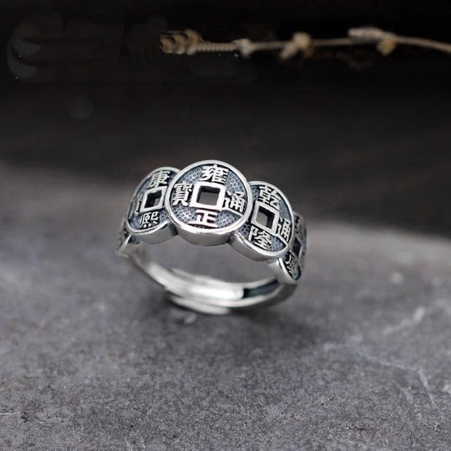 Tibetischer buddhistischer Ring für Herren und Damen, Siegelring, Silber