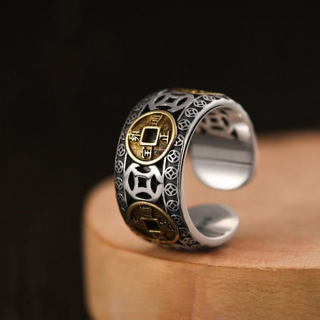 Tibetischer buddhistischer Ring für Herren und Damen, Siegelring, Gold und Silber