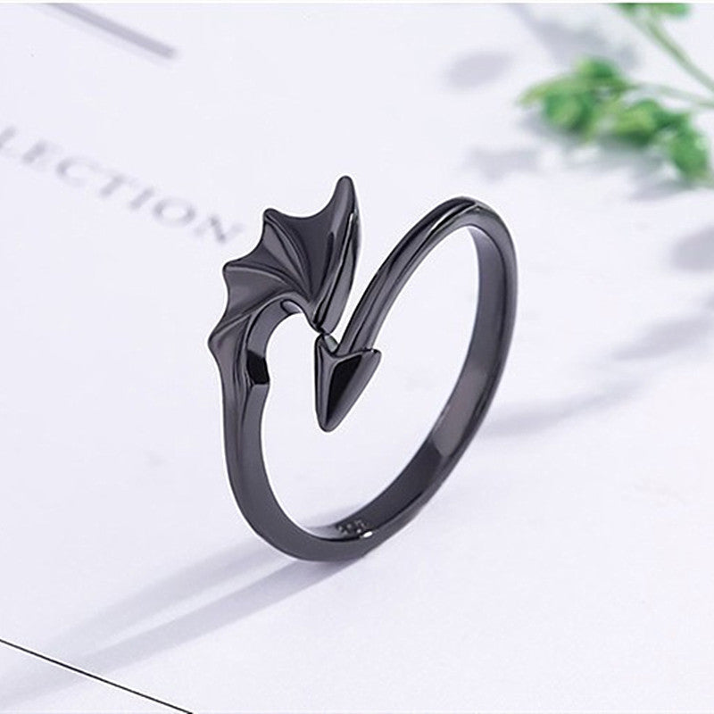 Drachenring Silber Herren Damen Schwarz