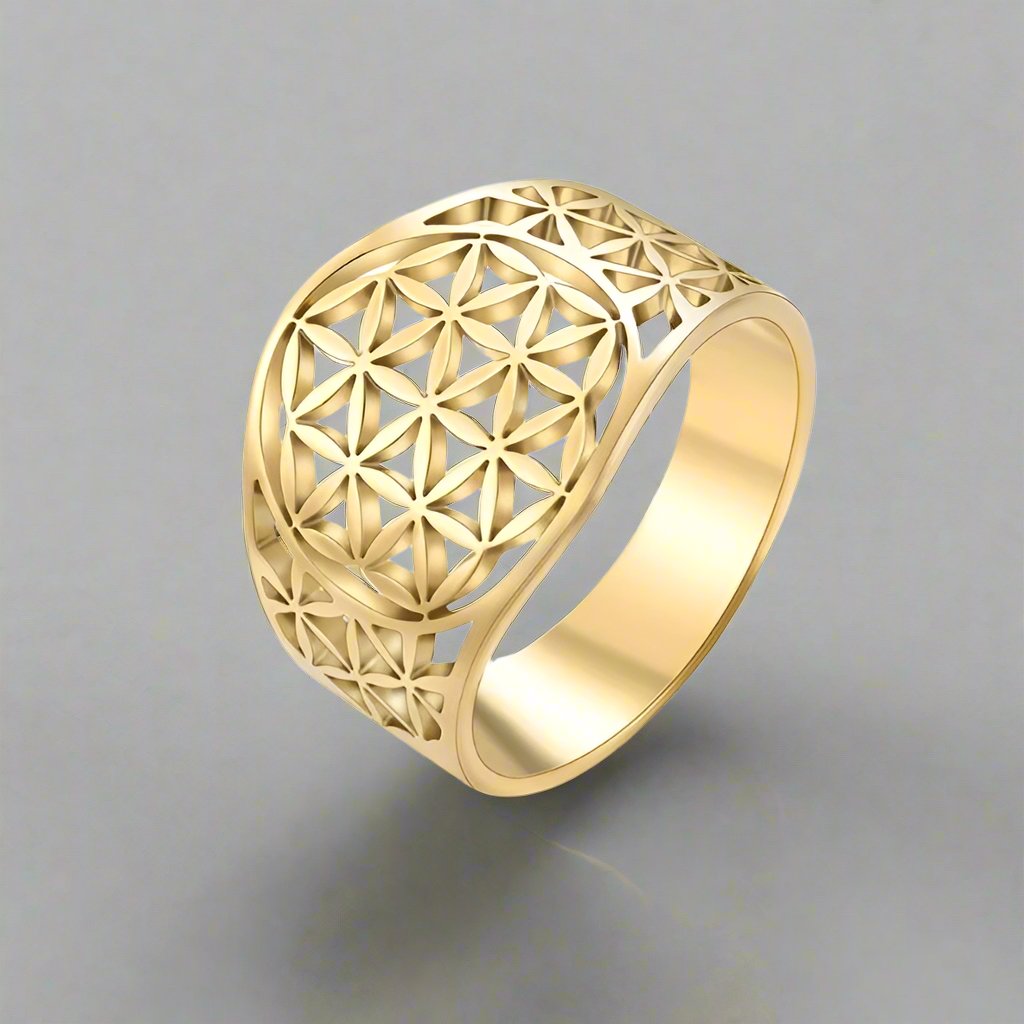 Lebensblume Ring Damen Gold