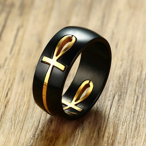 Ring mit ägyptischem Kreuzmuster in Schwarz und Gold