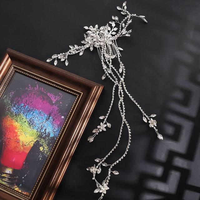 Haarspange für Hochzeit Blumen und Diamanten Silber