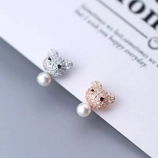 Ohrstecker Bär Roségold und Silber