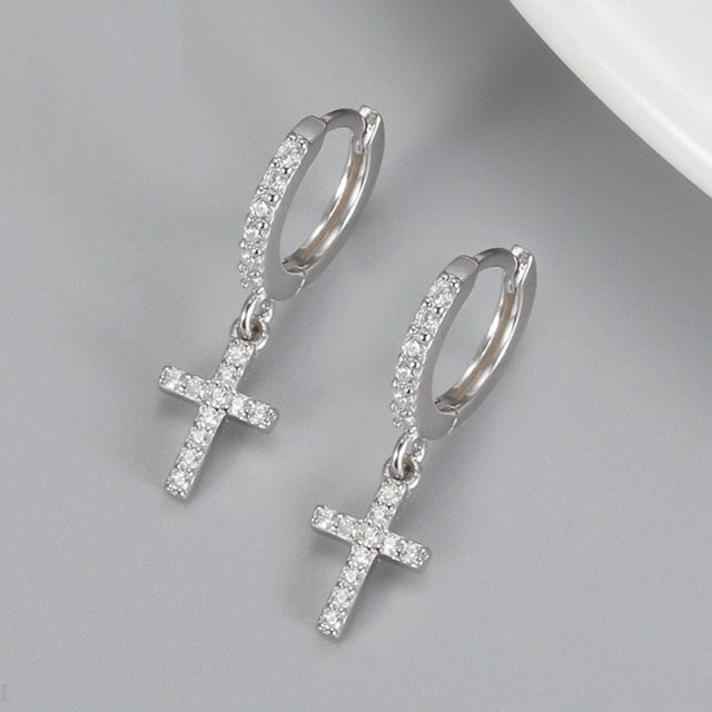 Ohrringe mit Kreuz Gold & Silber silber
