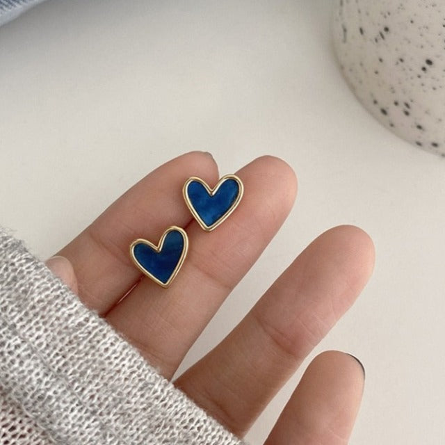 Ohrringe Herz Blau & Rose blau