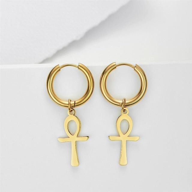 Ägyptische Ohrringe Ankh-Kreuz für Damen Gold
