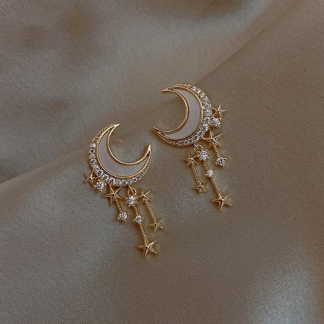 Mond- und Stern-Ohrringe aus Gold & Diamanten