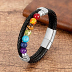 7 Chakren Lederarmband Herren Damen silber
