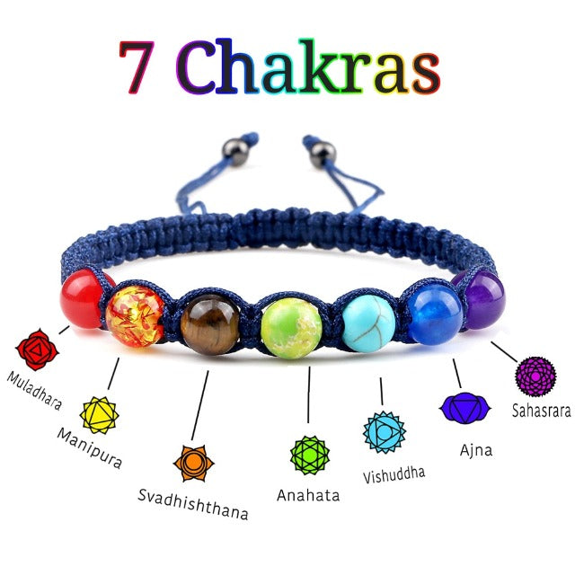7 Chakren Armband Geflochtene Gourmette Herren Damen Echte Steine