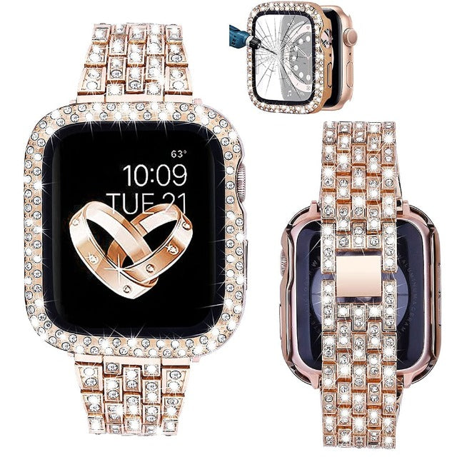 Apple Watch Armband mit Diamantgehäuse in Gold