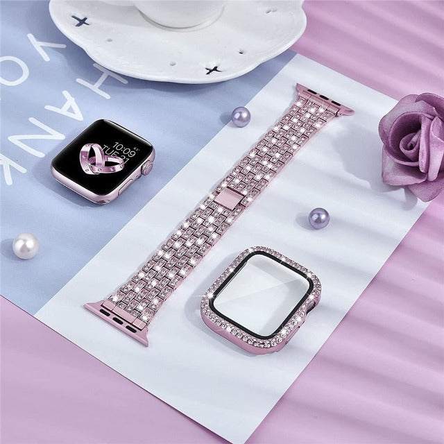Apple Watch Armband mit Diamantgehäuse in Rosa