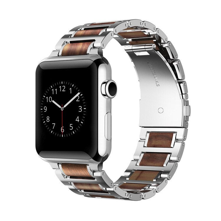 Apple Watch Armband aus Holz in Silber und Braun 