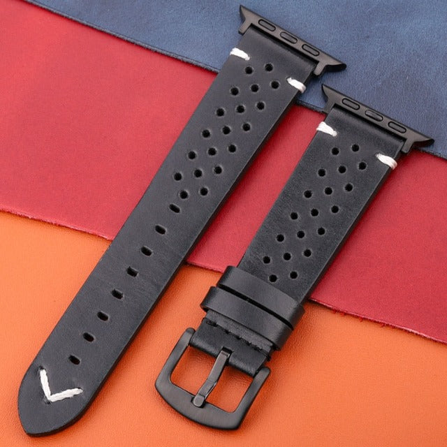 Echtes Lederarmband für die Apple Watch in Schwarz und Schwarz