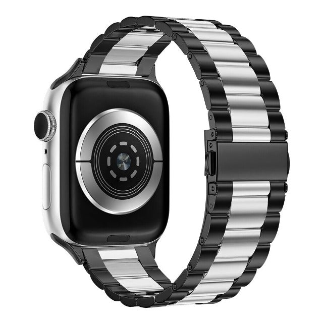 Apple Watch Armband aus schwarzem und silbernem Metall