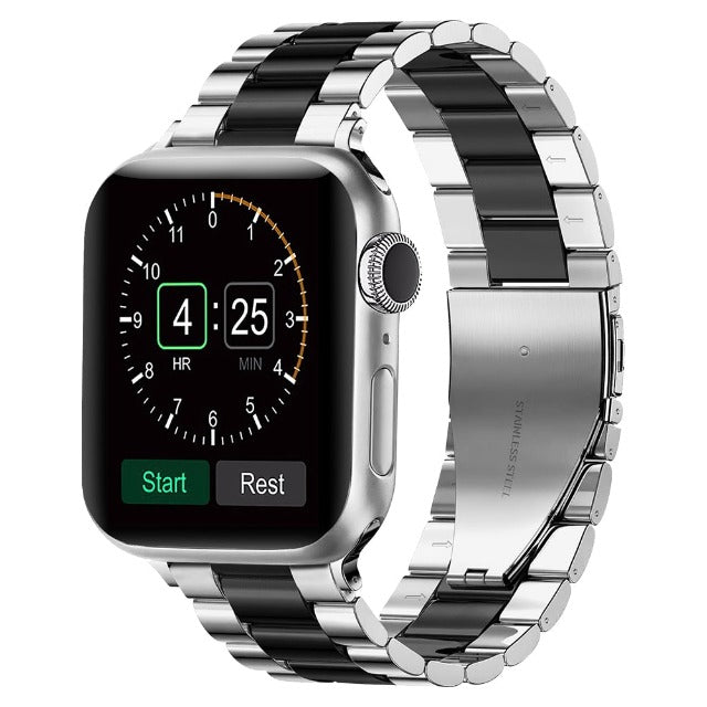 Apple Watch Armband aus silbernem und schwarzem Metall