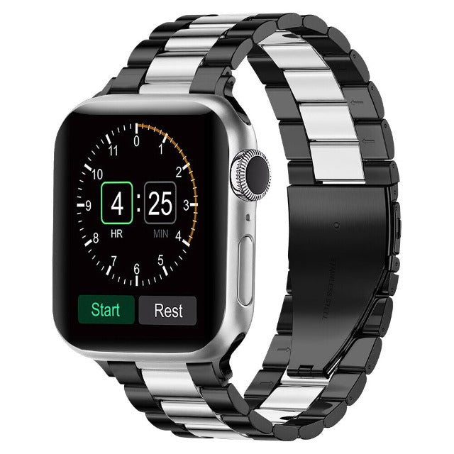 Apple Watch Armband aus schwarzem und silbernem Metall