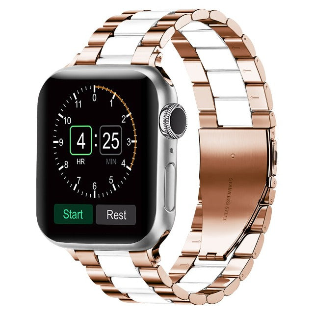Apple Watch Armband aus roségoldenem und weißem Metall