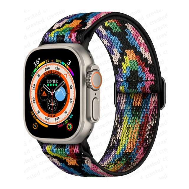 Apple Watch Armband aus gewebtem Nylon im Regenbogenmuster