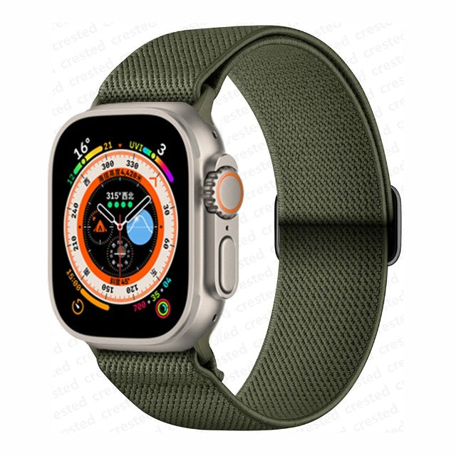 Apple Watch Armband aus gewebtem Nylon in Khaki-Grün