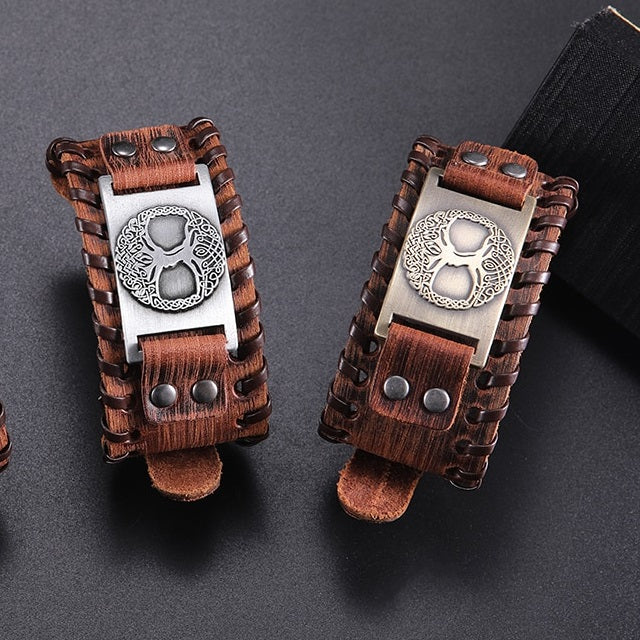 Lebensbaum-Armband für Herren in Braun und Silber