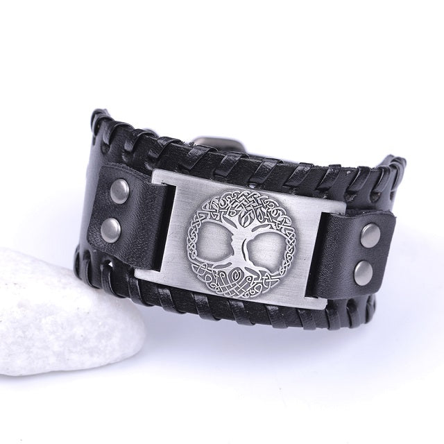 Lebensbaum-Armband für Herren in Schwarz und Silber