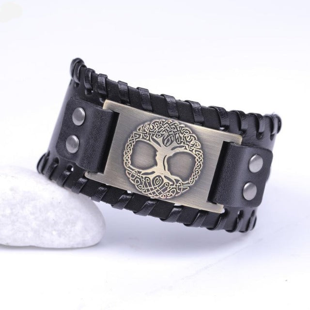 Lebensbaum-Armband für Herren in Schwarz und Gold