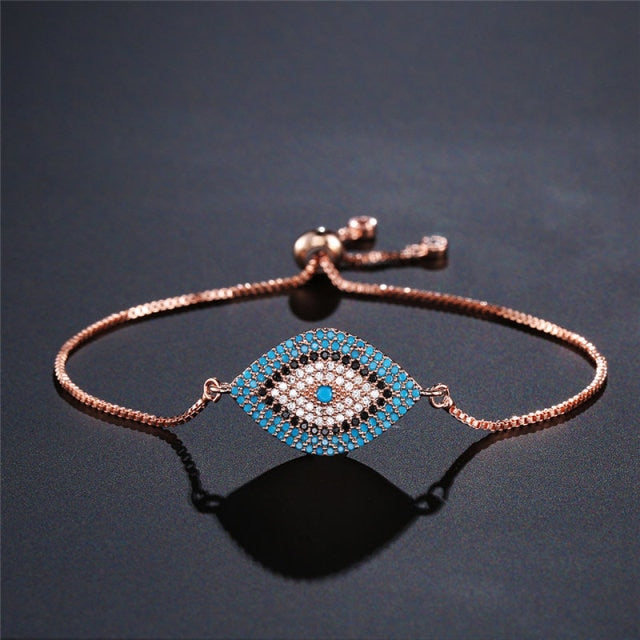 Armband gegen den bösen Blick Blau Griechisch Türkisch Matiasma Mataki Gourmette Roségold 1