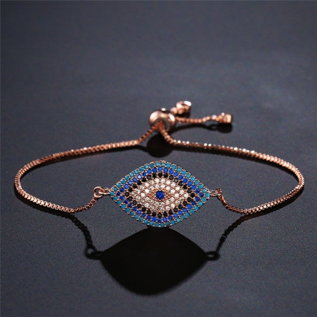 Armband gegen den bösen Blick Blau Griechisch Türkisch Matiasma Mataki Gourmette Roségold 2