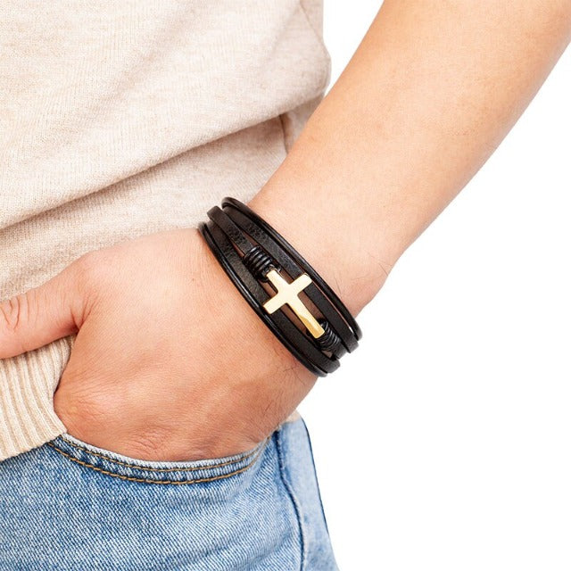 Lederarmband Kreuz für Herren
