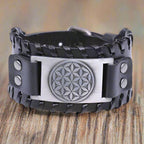 Lederarmband Lebensblume Schwarz für Herren