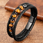 Armband Gourmette Tigerauge Stein Leder