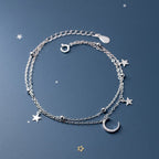 Mond- und Stern-Armband Damen Silber Gourmette