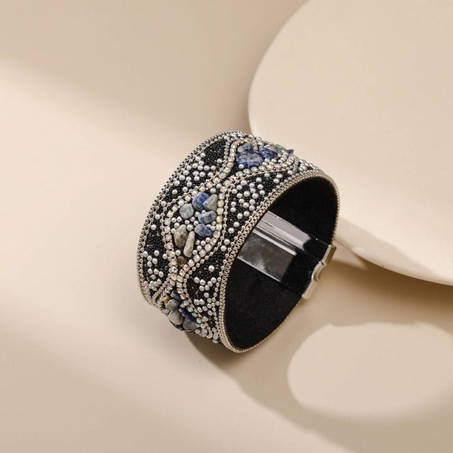 Naturstein Manschettenarmband für Damen schwarz