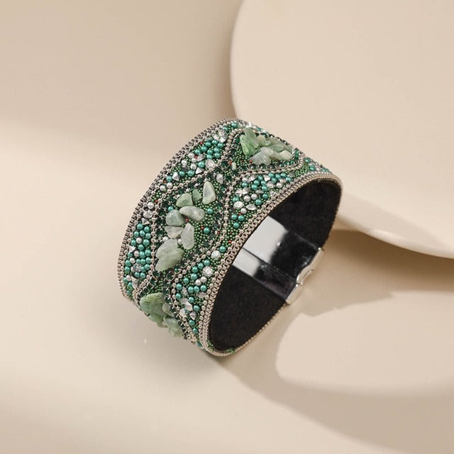 Naturstein Manschettenarmband für Damen grün