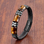 Armband mit Tigerauge-Stein und schwarzem Leder-Gourmette