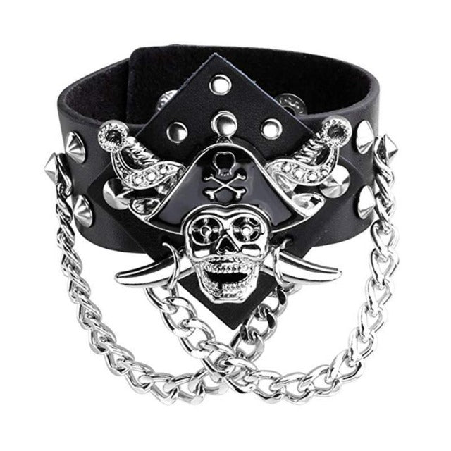 Piratenarmband aus schwarzem Leder