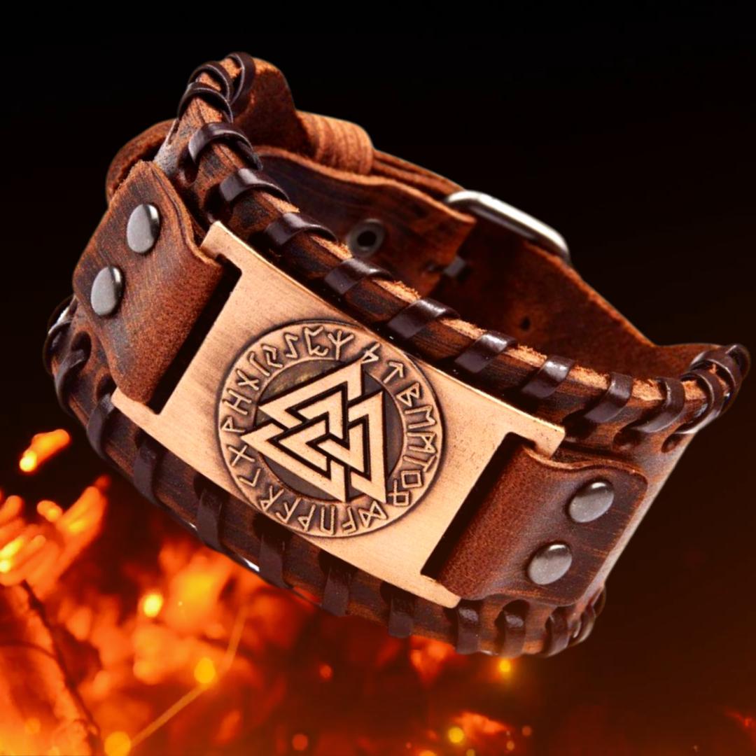 Wikinger-Armband Valknut braun