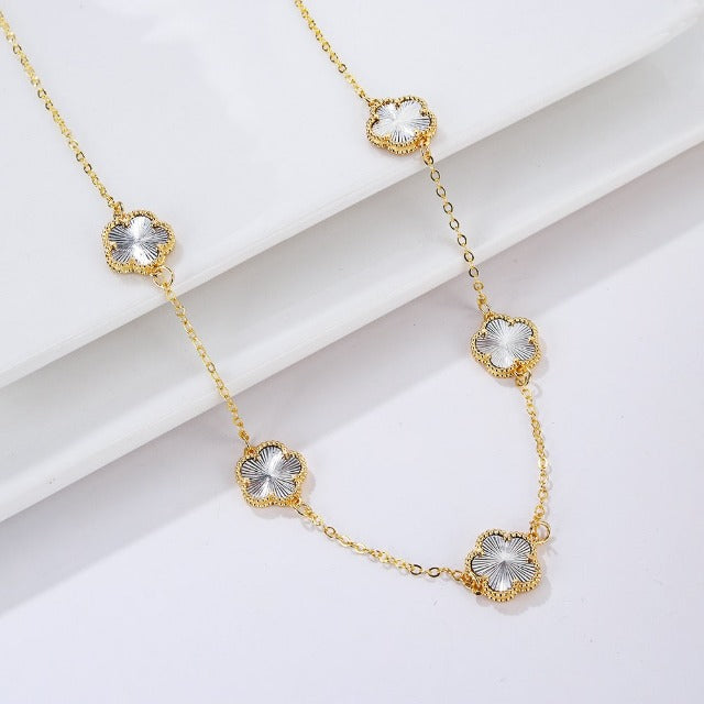 Halskette Gold Achat Weißes Perlmutt-Klee Geschenkidee Schmuck für Frauen