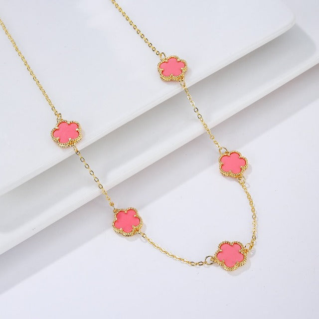 Halskette Gold Achat Weißes Perlmutt-Klee Geschenkidee Schmuck für Frauen